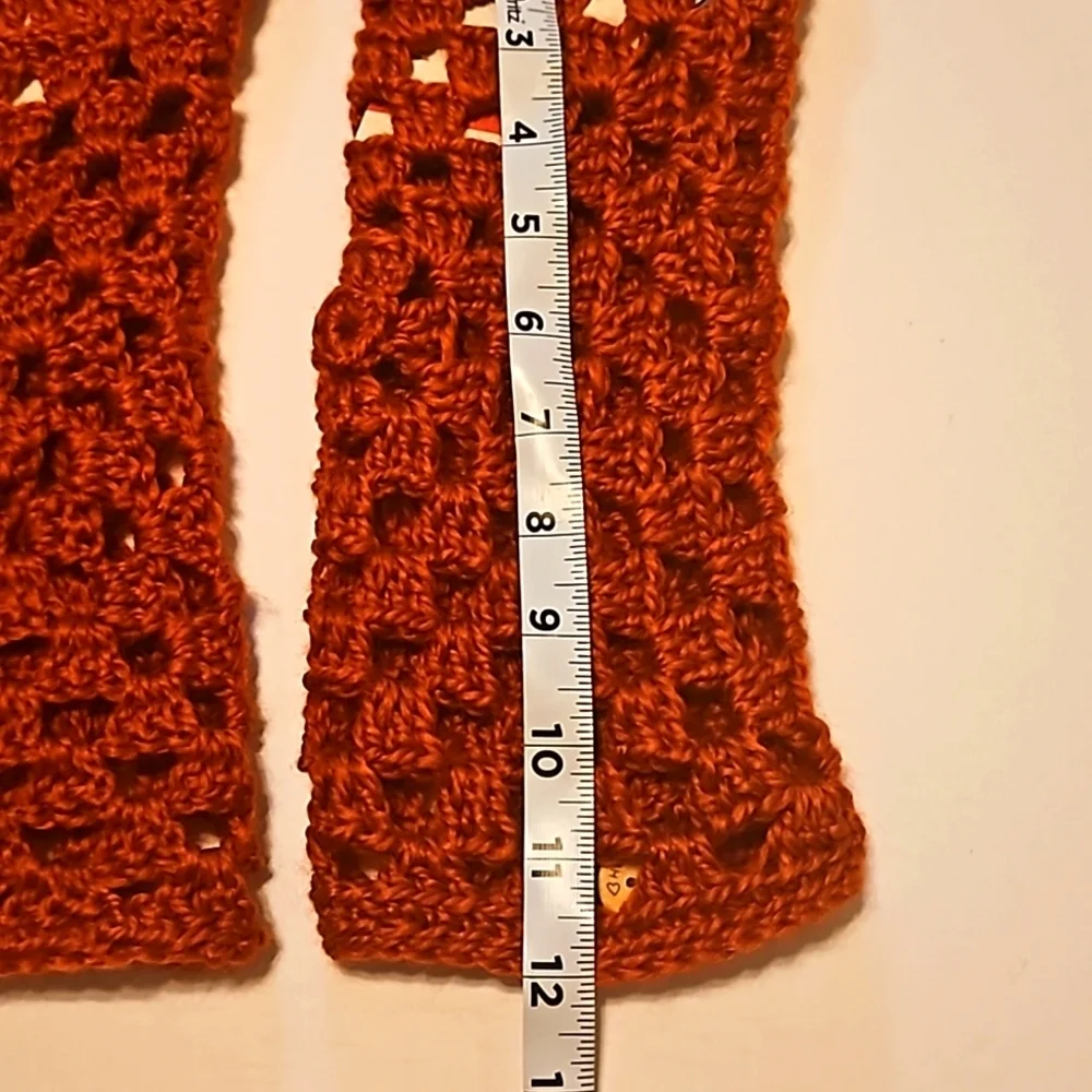 Hand Crafted Hand Knit Crochet Orange Granny Square Fingerless Gloves handmade